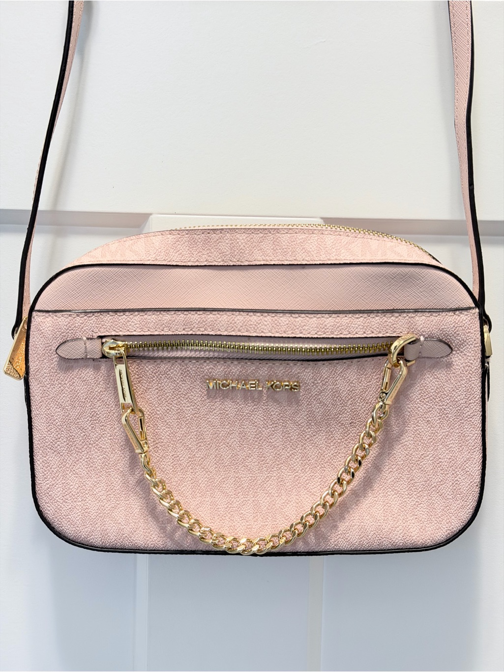 Michael Kors Jet Set Large East West Zip Chain Crossbody Bag (Powder Blush)